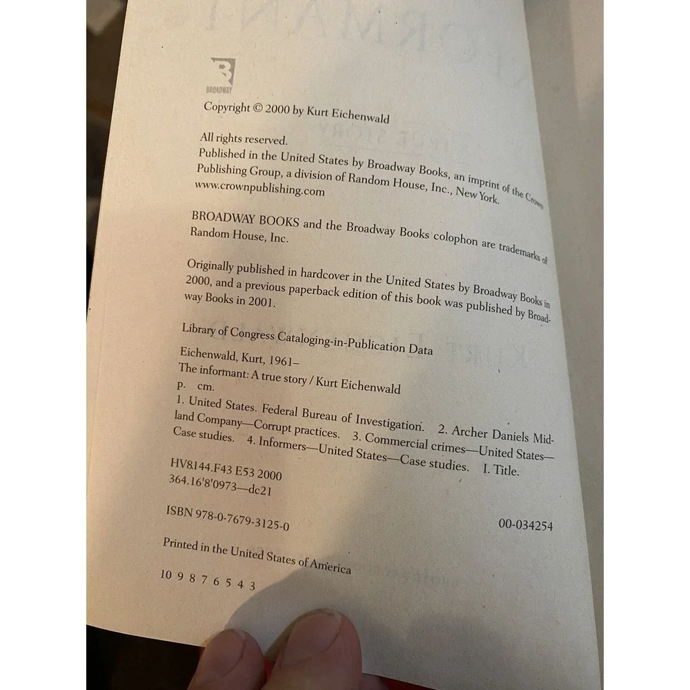 INFORMANT by Kurt Eichenwald (Paperback, 2001) NOVEL MADE INTO MATT‎ DAMON MOVIE